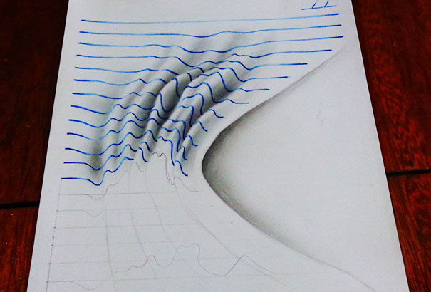 Lined Paper 3D Illusion Drawings by 15-Year-Old Artist