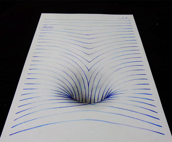 Lined Paper 3D Illusion Drawings by 15-Year-Old Artist