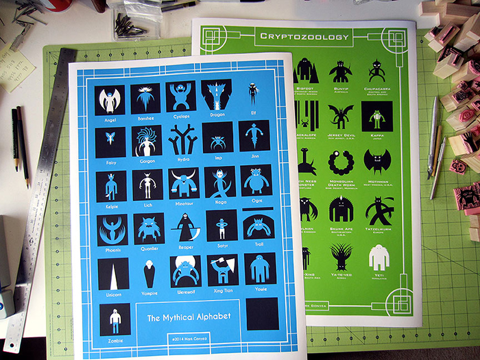 The Mythical Alphabet and Cryptozoology Icon Posters by Mark Gonyea
