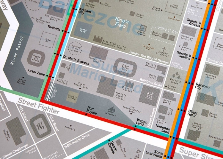 A Fictional Street Map Composed Of Over 500 Video Game Titles