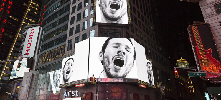 Man Yawning Video in Times Square