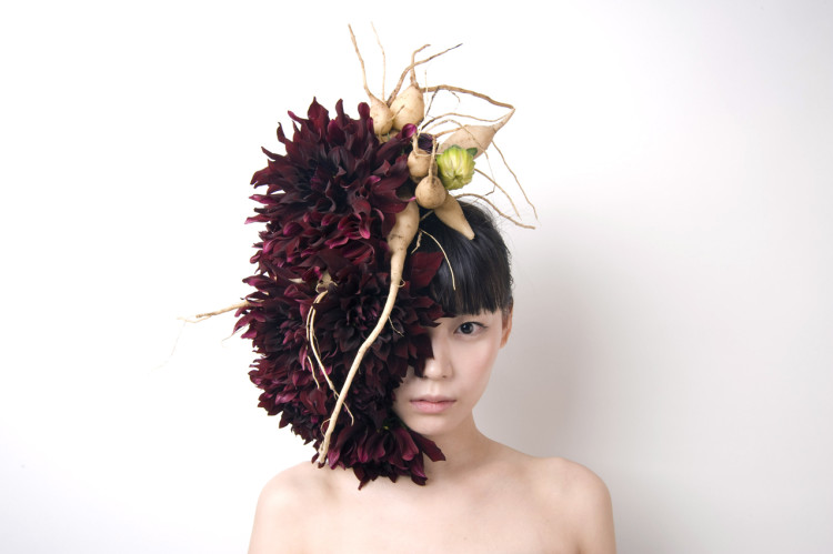 Sculptural Headdresses Made of Flowers And Other Natural Materials