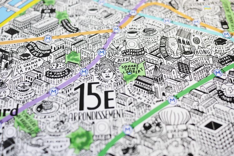 Detailed Hand Drawn Map of Paris by Jenni Sparks
