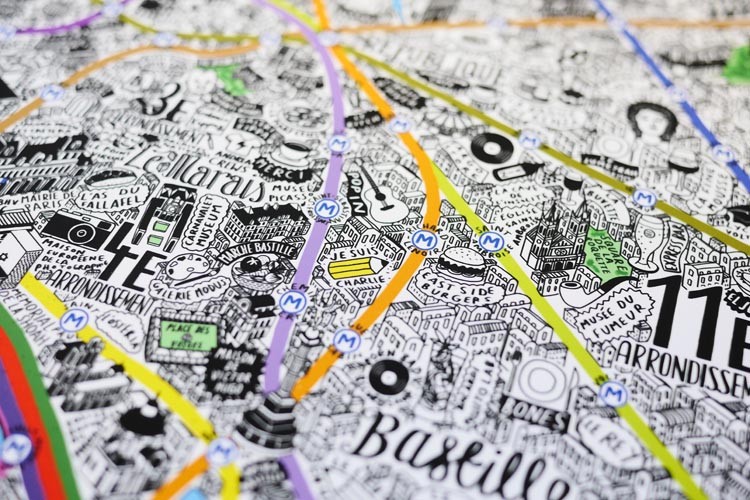 Detailed Hand Drawn Map of Paris by Jenni Sparks