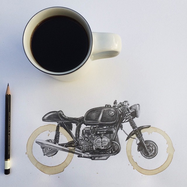 Coffee Stain Motorcycle Drawings by Carter Asmann