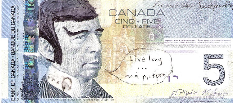 Canadian Spock 5 Dollar Notes