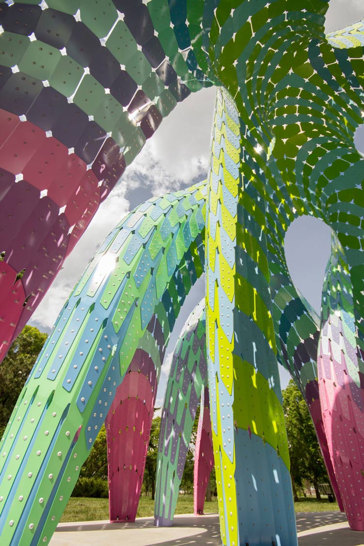 Vaulted Willow, A Playful Pavilion Made of Colorful Metal Shingles