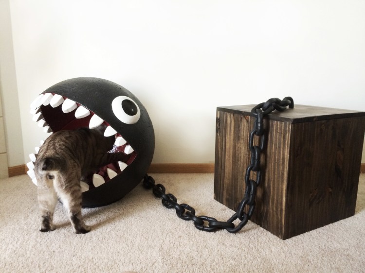 Chain chomp cat bed with cat butt