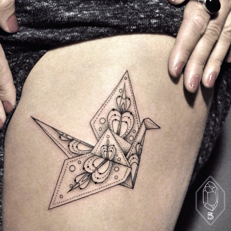 crane origami tattoo by Bicem Sinik