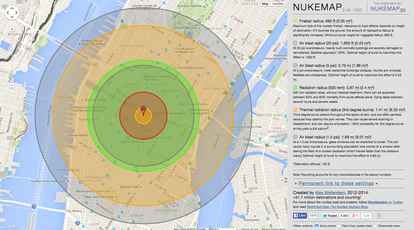 Интерактивная карта ядерного взрыва