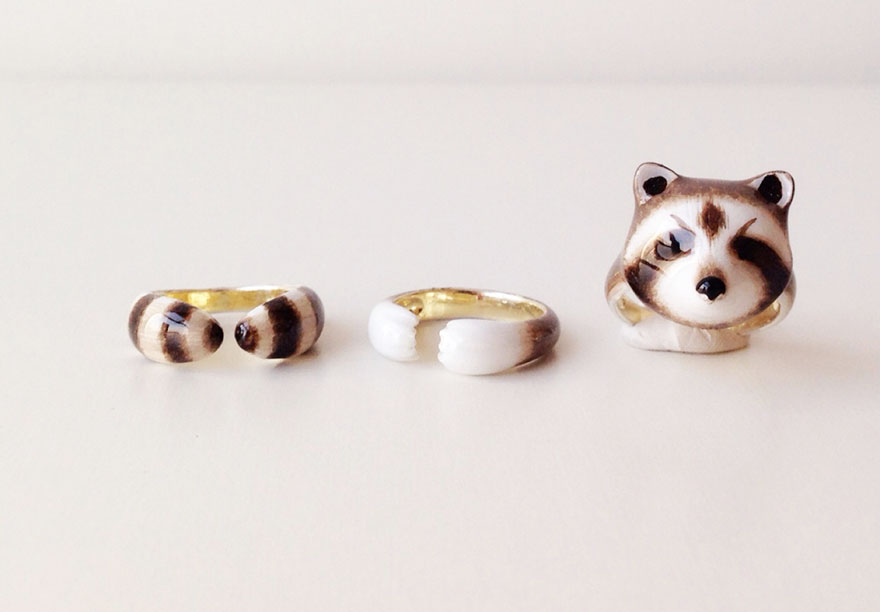 Lovely Animal design 3-piece enamel ring set