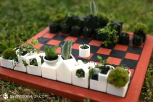 3D-Printed Chess Set Planters Set Up