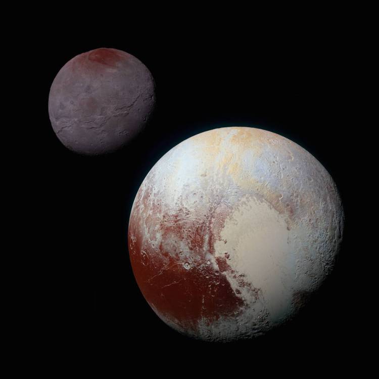 Charon and Pluto Composite Enhanced Color Image