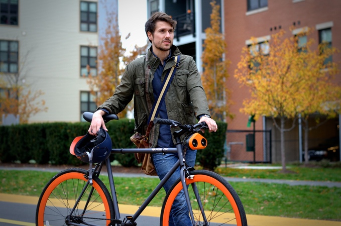 The Loud Mini on a bicycle