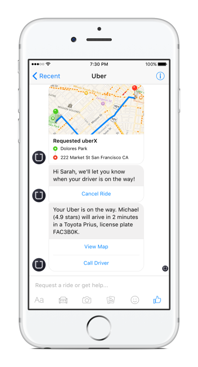 Facebook Messenger Uber Updates