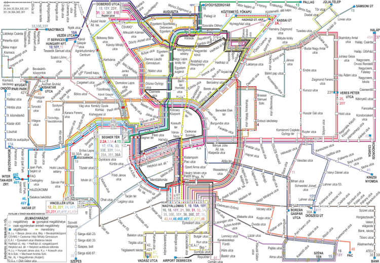 Public Transport Network of Debrecen Hungary Map