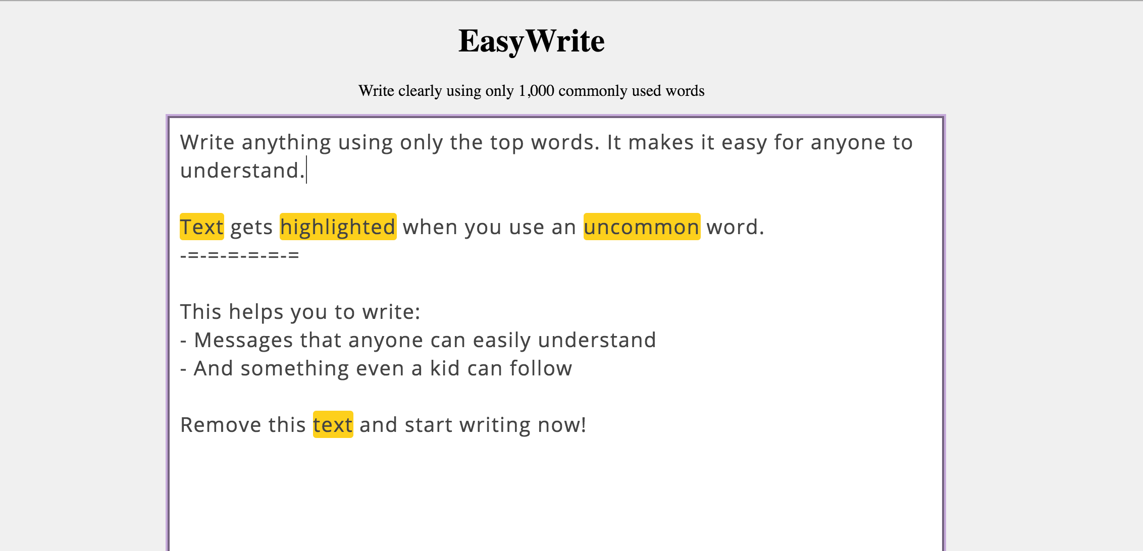 Easywrite An Online Text Editor Encouraging The Use Of 1 000 Of The Most Common English Words