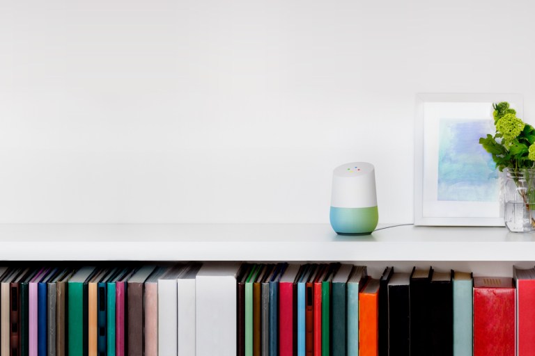 Google Home on Bookshelf