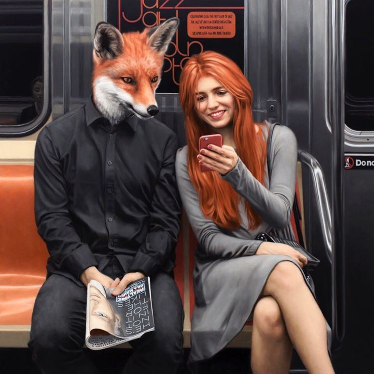 Fabulously Surreal Oil Paintings Depicting Animals With Human Bodies Riding  the NYC Subway