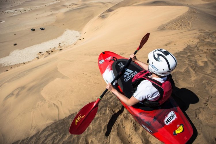 Kayak at top of Dunes