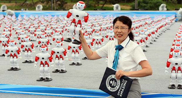 Dancing Robot and Woman