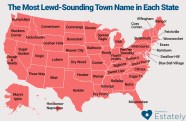 A Map Highlighting The Lewdest Sounding Town Name In Each State In The 