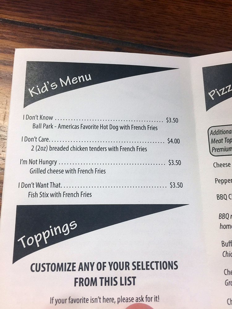 A Hilarious Kid's Menu Featuring Brutally Honest Meal Names For Indecisive  Children