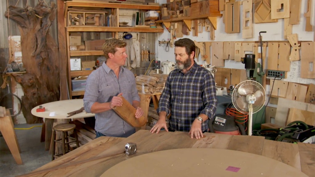 Nick Offerman Offers Words of Woodworking Wisdom While Giving a Tour of