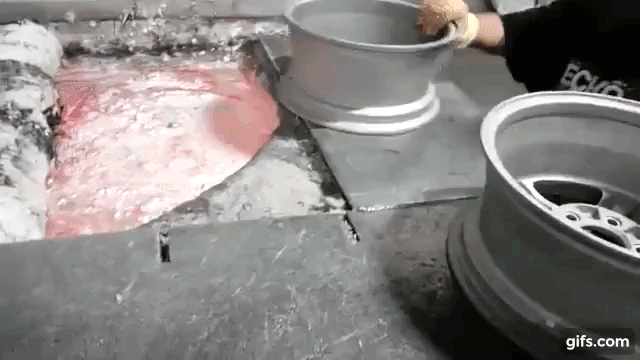 Aluminum Wheels Melting in Hot Furnace