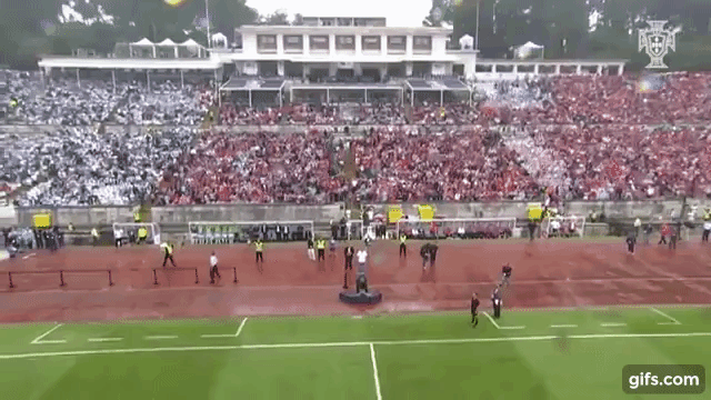 Man Surfs Through the Air on a Drone to Deliver the Game Ball at Portuguese Cup Final Soccer Match