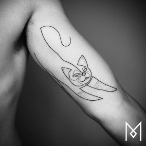 Mo Ganji Single Line Cat Tattoo