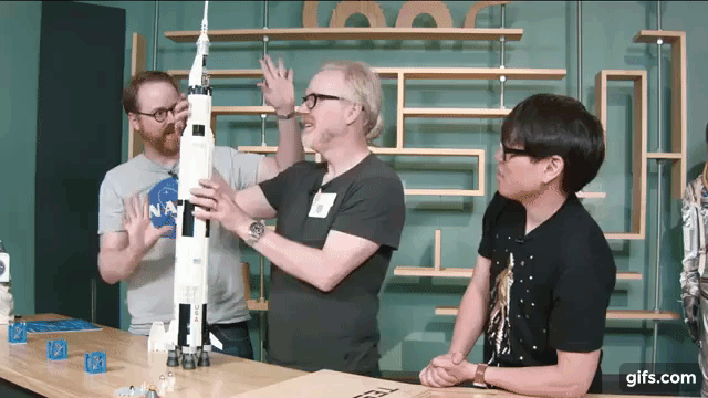 Adam Savage, Will Smith, and Norman Chan Build a LEGO Model of the NASA Apollo Saturn V Spacecraft