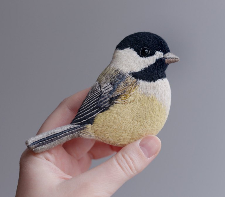 Embroidered Chickadee Brooch