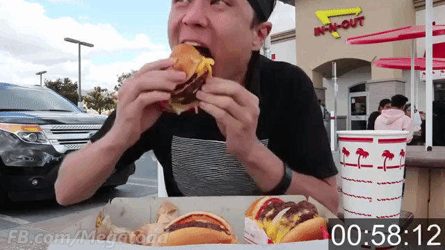 Matt Stonie Devours Four Giant 4x4 Hamburgers From In-N-Out Burger in 3 Minutes