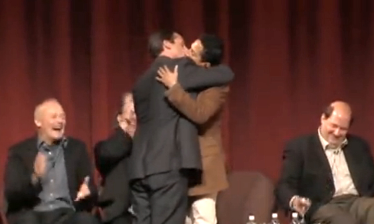 The Office Steve Carell and Oscar Nunez Reenact the Kiss