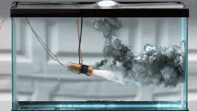 Burning Model Rocket Engine Underwater in 4K Slow Motion