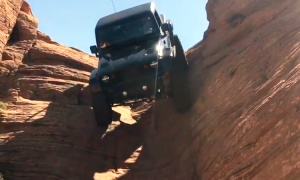 Rear Steering Jeep Drives Straight Down a Vertical Cliff
