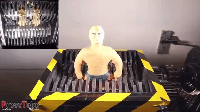 Shredding a Normal and Frozen Stretch Armstrong in an Industrial Shredder