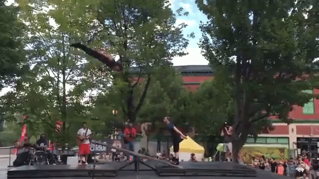 Acrobats set Guinness World Record for Most Consecutive Back Flips on a Teeterboard