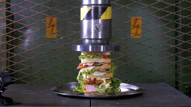 Crushing a Huge Stacked Sandwich With a 144 Ton Hydraulic Press