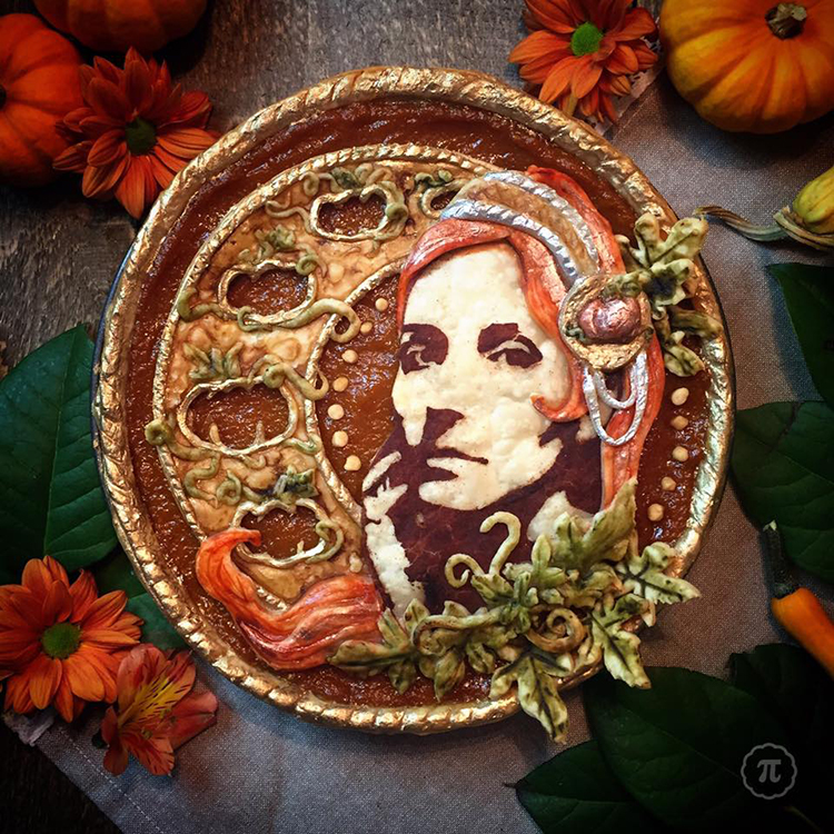 A Beautifully Decorated Pumpkin Pie Featuring an Edible Self-Portrait