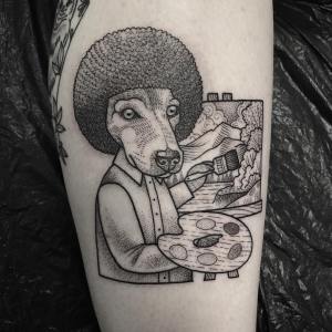 Bob Ross Dog Tattoo