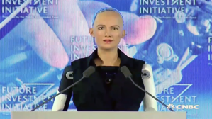 Humanoid Robot 'Sophia' Speaks at Future Investment Initiative During Live Interview