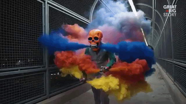 Los Angeles Artist's Colorful Skull Masks and Smoke Grenades Spread Beauty Throughout California