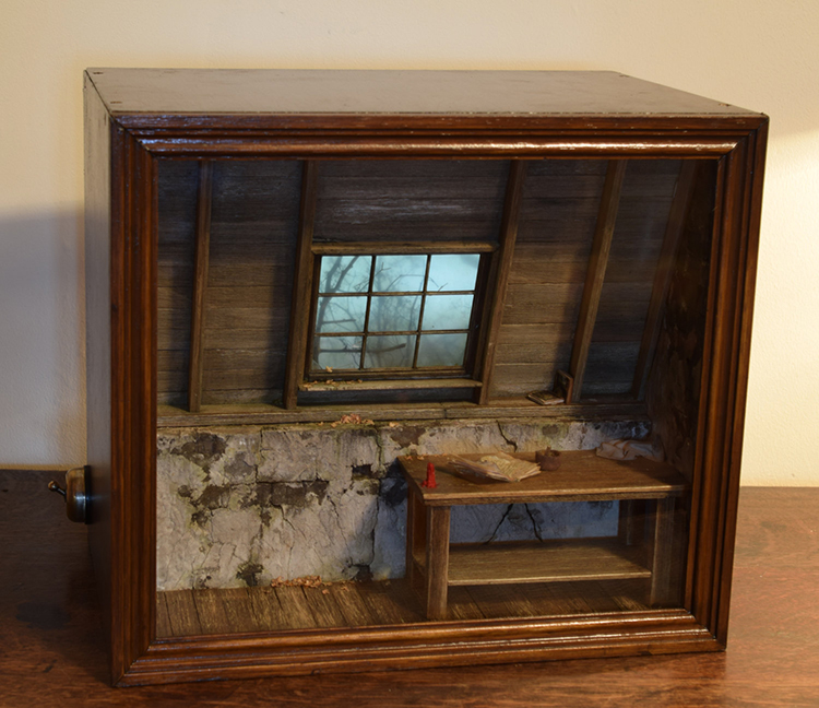 Model Maker Builds Creepy Miniature Scenes Featured Within Shadow Box