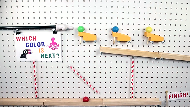 A Little Red Ball Goes on an Incredible Pegboard Wall Mounted Chain Reaction Adventure