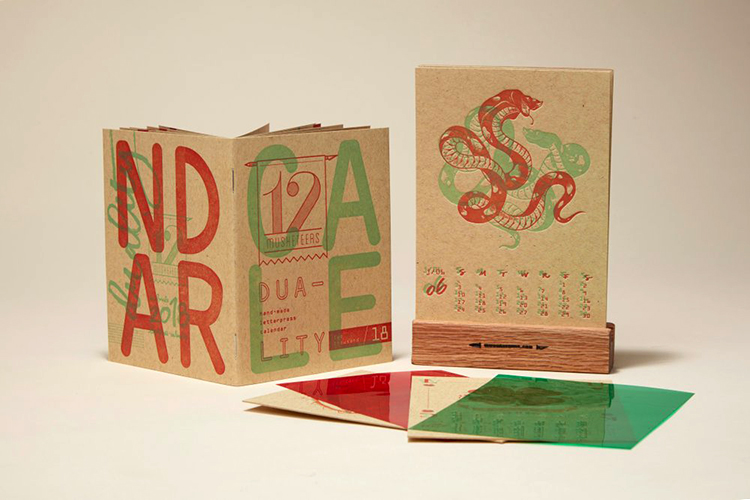 The 12 Musketeers 2018 Letterpress Calendar With Translucent Red and Green Overlays