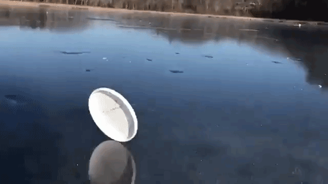 A Frisbee Goes the Distance While Sliding on Its Side Across Icy Pond in Maine