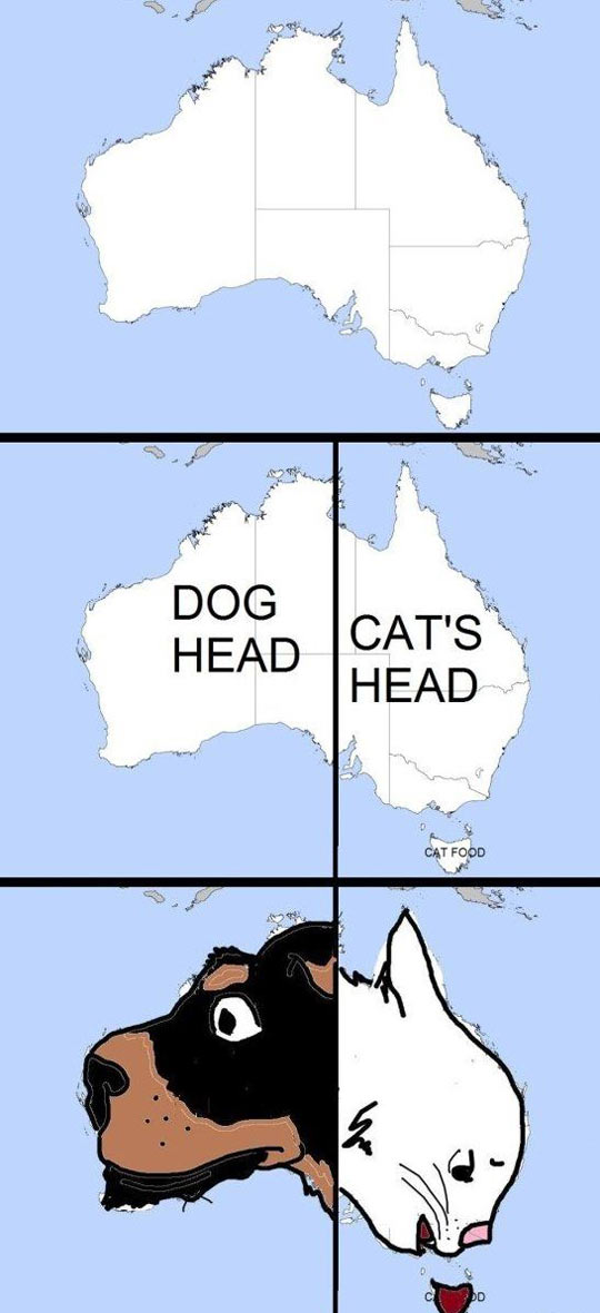Australia Is Made Up of a Dog Head and a Cat Head