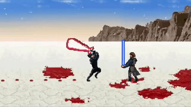 Luke Skywalker Battles Kylo Ren in a 16-Bit Animated Video Game Remake of The Last Jedi